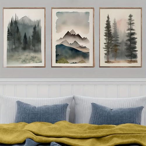 AQCQDQ 3er Poster Set Poster Wald Nebel Bilder Waldlandschaft Wandkunst Naturmotive Nebelwald Poster Grün Natur Wanddeko Wohnzimmer Schlafzimmer Poster Kunstdrucke Ohne Rahmen (40 x 50 CM) von AQCQDQ