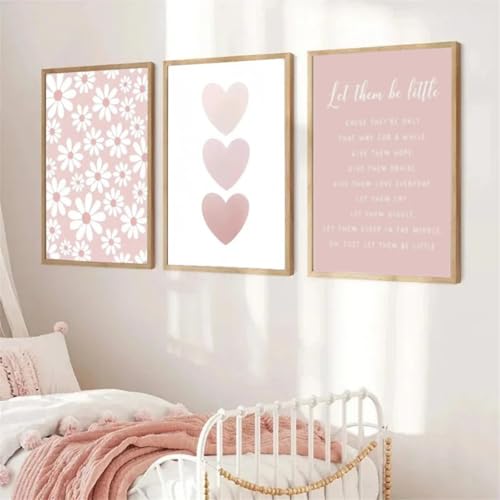 AQCQDQ 3er Poster Set Rosa Boho Deko Wandbilder, Rosa Blumen Bilder Schlafzimmer Aesthetic Zimmer Deko Teenager Mädchen, Ohne Rahmen Leinwand Wandcollagen Aesthetic Deko Poster Set (21x30 cm,#02) von AQCQDQ