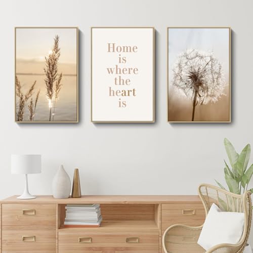 AQCQDQ 3er Poster Set Wohnzimmer Beige Boho Pampasgras Bilder Modern Beige Bilder Wanddeko Schilf Natur Beige Leinwandbilder - Ohne Rahmen (30x40 cm,E) von AQCQDQ