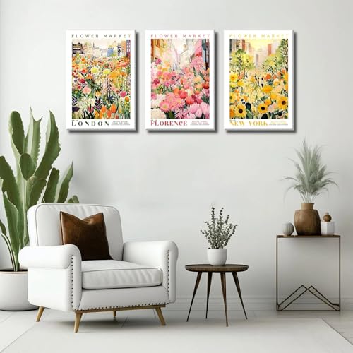 AQCQDQ 3er Poster Set Wohnzimmer Bunte Blumen, Modernes Aquarell Romantische Blume Poster Dopamin Decor, Fresh Wildflower Aesthetic Bilder Kunstdruck Wandbilder Leinwand, Ohne Rahmen (50x70 cm) von AQCQDQ
