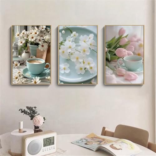 AQCQDQ 3er Set Poster Blumen, Rosa Tulpe Aesthetic Deko Poster Set, Frühling Warm Romantisch Rosa Blumen Dekorative Malerei Kern Leinwand Bilder Wanddeko Wandcollagen, Ohne Rahmen (21x30 cm,#01) von AQCQDQ