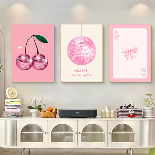 AQCQDQ 3er Set Rosa Farbverlauf Aura Poster, Aesthetic Bilder Rosa Poster, Kirsche Schmetterling Wandcollagen Aesthetic Deko Poster Set Für Schlafsaal Teen Mädchen Zimmer Deko (40x50 cm,#01) von AQCQDQ