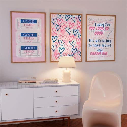 AQCQDQ 3er Set Rosa Poster Wohnzimmer, Rosa Blau Poster Dopamin Decor Inspirierende Zitate Leinwand Bilder Wandcollagen Aesthetic Deko Poster Set, Ohne Rahmen Wandposter Für Mädchen (40x50 cm,#01) von AQCQDQ