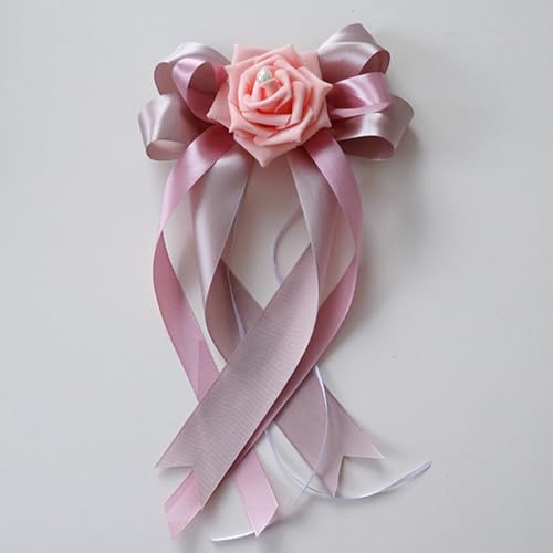 AQCQDQ 6 Stück Autoschleifen Hochzeit, Künstliche Blume Autoschmuck Schleifen, Auto Verschönert Rückspiegel Türgriff Dekoration für Autoschmuck (Graurosa) von AQCQDQ