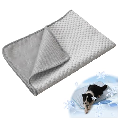 AQCQDQ Haustier Kühlmatte, Selbstkühlend Haustiermatte Aus Eisseide Für Hunde Und Katzen, Waschbares Kühlkissen Sommer Cooling Mat Dog, Kühlendes Sofabett Für Sofa, Fußboden, Auto (Grau,S) von AQCQDQ