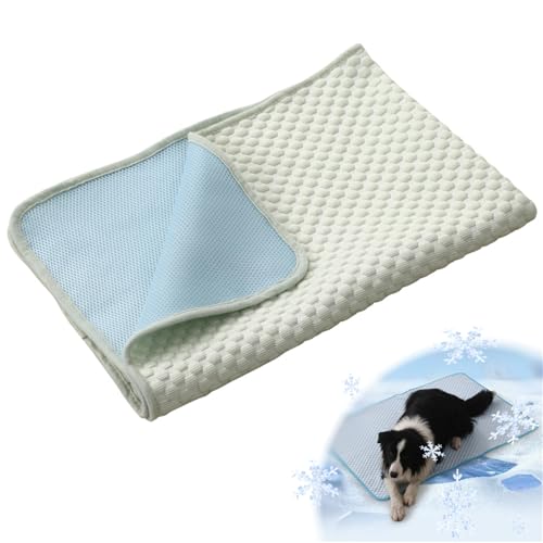 AQCQDQ Haustier Kühlmatte, Selbstkühlend Haustiermatte Aus Eisseide Für Hunde Und Katzen, Waschbares Kühlkissen Sommer Cooling Mat Dog, Kühlendes Sofabett Für Sofa, Fußboden, Auto (Grün,M) von AQCQDQ