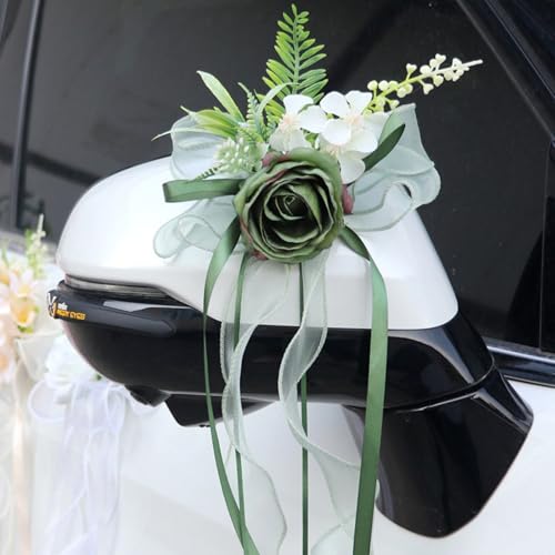 AQCQDQ Hochzeit Autoschleifen, Hochzeit Autoschmuck mit Saugnäpfen, Vintage Hochzeits Künstliche Seidenblume für Auto Rückspiegel (4 Stück,Farbe 10) von AQCQDQ
