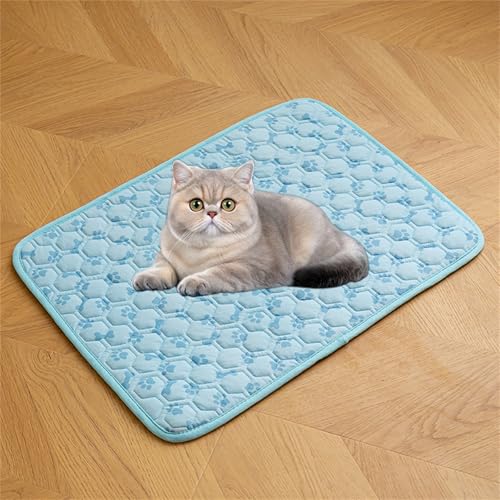AQCQDQ Kühlmatte Hund, Sommer Selbstkühlend Kühldecke Für Hunde Katzen, Waschbares Komfortabel Kühlbett Haustiermatte Aus Eisseide Für Sofa, Fußboden, Auto (Blau-#a,60x45 cm) von AQCQDQ