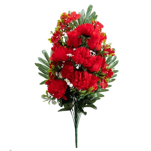 AQCQDQ Künstliche Friedhof Gedenkblumen, Wetterfest Künstliche Blumen Grabdekoration für Hause Tafelaufsätze Partei Friedhof Grab Dekoration, 75 cm (Rot) von AQCQDQ