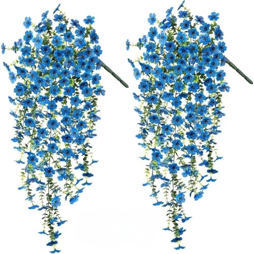 AQCQDQ Künstliche Hängepflanzen, 76 cm Kunstblumen Hängend, Kunststoffe Veilchen Hgende für Outdoor Heimdekoration Garten (Blau,2 Stück) von AQCQDQ