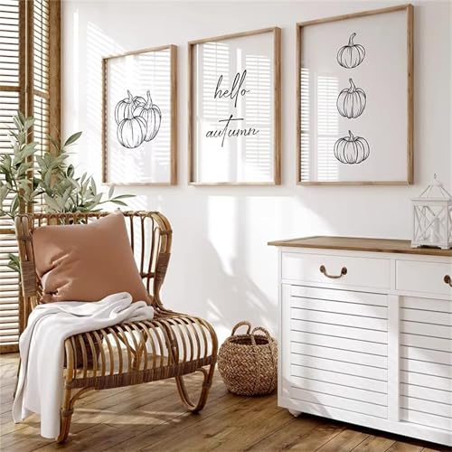 AQCQDQ Moderne Poster Set 3er Bilder, Premium Schwarz Weiß Kürbis Bilder, Leinwandbilder, Wanddeko für Schlafzimmer Wohnzimmer Flur, Ohne Rahmen (30x40 cm) von AQCQDQ
