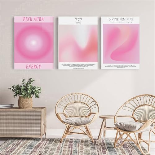 AQCQDQ Rosa Aura Poster Set Leinwand Bilder, 3er Set Rosa Farbverlauf Aura Poster Schmetterling Aesthetic Aquarell Wandbilder Wohnzimmer Schlafzimmer Deko, Ohne Rahmen (30x40 cm,#02) von AQCQDQ