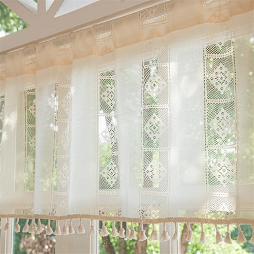 Boho Scheibengardinen, Modern Bistrogardine Häkelgardine Landhausstil Vorhang Küchenschrank, Fenstervorhang Für Kleine Fenster Ästhetische Wohnzimmer Kaffeehaus Wohnmobil Gardinen (BxH 150x80 cm) von AQCQDQ