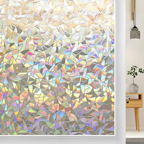 Fensterfolie Sichtschutz, 3D Regenbogen Klebefolie Fenster, Folie für Fenster, Ohne Klebstoff UV-Schutz Glasfolie für Wohnzimmer Küche (60 * 100 cm) von AQCQDQ
