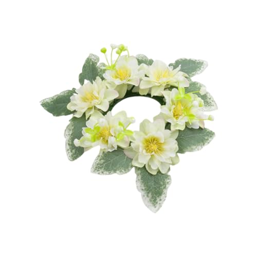 Künstliche Blumen Kerzenringe Dahlie Eukalyptus Kerzenkranz Kerzen, Blumendekoration Seidenblumen Weidenkranz Für Gefälschte Kleine Kerzen, Blumenringe (50,6 Stück) von AQCQDQ