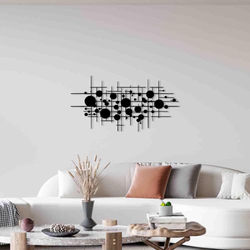 Moderne Geometrische Metall-Wandkunst, Abstrakte Minimalistische Wanddekoration, Kreisförmiges Metall-Wandbild in Schwarz mit Linienkunst-Design, Innenraum-Deko für Wohnzimmer (76x39 cm,Schwarz) von AQCQDQ