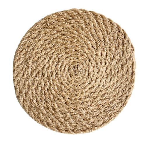 Platzdeckchen Abwaschbar, 6er Set Platzset Rund Handgefertigte Boho-tischsets, Landhausstil Sackleinen Handgefertigte Geflochten Platzsets Tisch Deko Esszimmer Hitzebeständig Placemat (36 cm-6pcs) von AQCQDQ