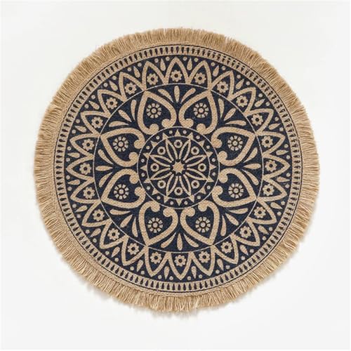 Tischsets Boho Deko Outdoor 4/6er Set, Landhausstil Untersetzer Teller Handgefertigte Platzsets Rund Beige Geflochten Natürliche Baumwolle, Sackleinen Und Wasserstroh, Gewebte (4 PCS,A-#05) von AQCQDQ