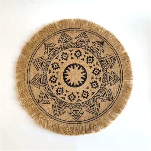 Tischsets Boho Deko Outdoor 4/6er Set, Landhausstil Untersetzer Teller Handgefertigte Platzsets Rund Beige Geflochten Natürliche Baumwolle, Sackleinen Und Wasserstroh, Gewebte (4 PCS,A-#06) von AQCQDQ
