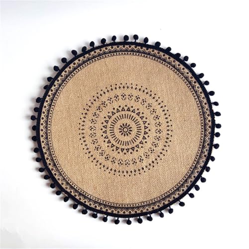 Tischsets Boho Deko Outdoor 4/6er Set, Landhausstil Untersetzer Teller Handgefertigte Platzsets Rund Beige Geflochten Natürliche Baumwolle, Sackleinen Und Wasserstroh, Gewebte (4 PCS,B-#04) von AQCQDQ