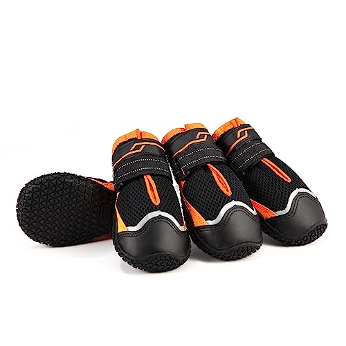 Hundeschuhe Pfotenschutz, 4 Stück Breathable Hundeschuhe mit reflektierenden Riemen, robuste rutschfeste Sohle, Splashproof, Sport im Freien von AQH