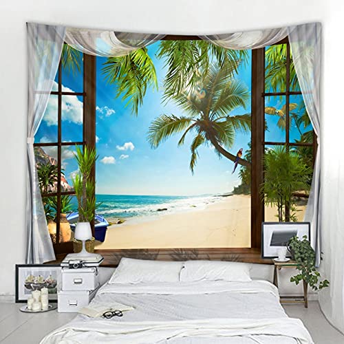 3D Fenster Landschaft Tapisserie Wandteppich Stil Tapisserie Schlafzimmer Dekoration Tapisserie (W)200×(H)150CM von AQHYCJT