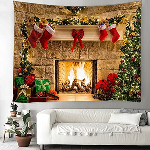 AQHYCJT Weihnachten Tapisserie Weihnachten Hintergrund Wand Wandteppich Kamin Weihnachten Rote Socken Tapisserie Zimmer Schlafzimmer Wohnkultur (W) 200×(H) 150CM von AQHYCJT