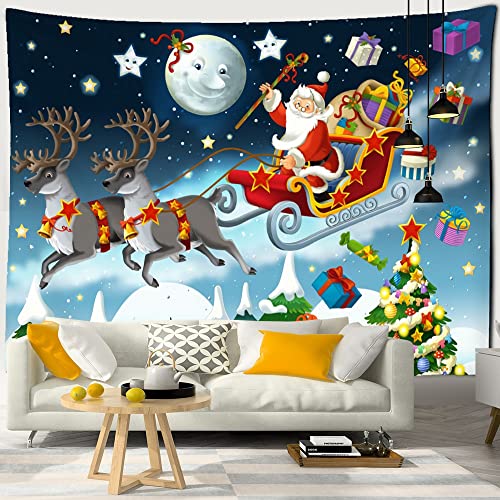 AQHYCJT Weihnachtsmann und Schlitten Gobelin Wandbehang Cartoon Illustration Weihnachten Mädchen Schlafsaal Wohnkultur (W) 230×(H) 180CM von AQHYCJT