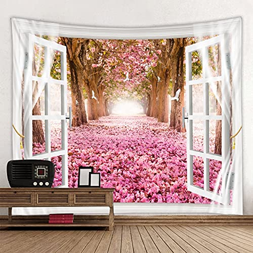 Borealer Europa-Stil künstlerischer Wandteppich Digitaldruck Gartenlandschaft außerhalb des Fensters der Haushaltsdekorationswand (W)200×(H)150CM von AQHYCJT