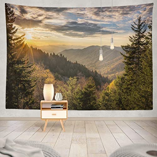 Dekoration Zuhause Herbst Sonnenaufgang Große Berge Großer Wald Wald Sonnenaufgang Wilderness Park Dekorative Tapisserie Wandbehang (W)230×(H)180CM von AQHYCJT