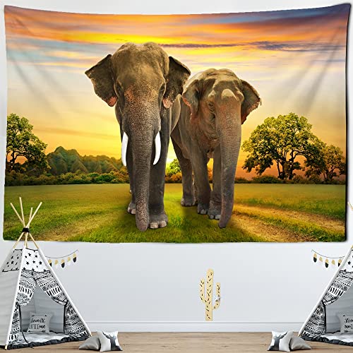 Elefant Tierlandschaft Wandteppich Landschaft Wandbehang Tagesdecke Wohnkultur (W)200×(H)150CM von AQHYCJT