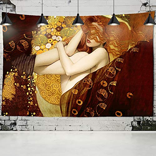 Gustav Klimt Ölgemälde Tapisserie Wandbehang Kuss Von Gold Abstrakte Kunst Dekoration Polyester Decke Yogamatte Home Schlafzimmer Kunst Personalisieren (B)150×(H)130CM D von AQHYCJT