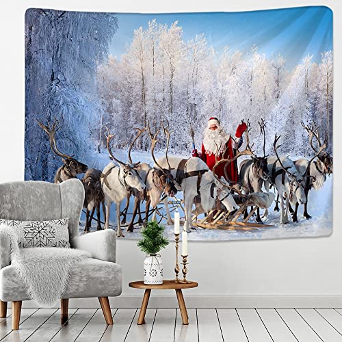 Kunst Wandbehang Tapisserie Weihnachtsmann und Schnee Weihnachten Hirsch Hintergrund Home Room Decoration (W)200×(H)150CM von AQHYCJT