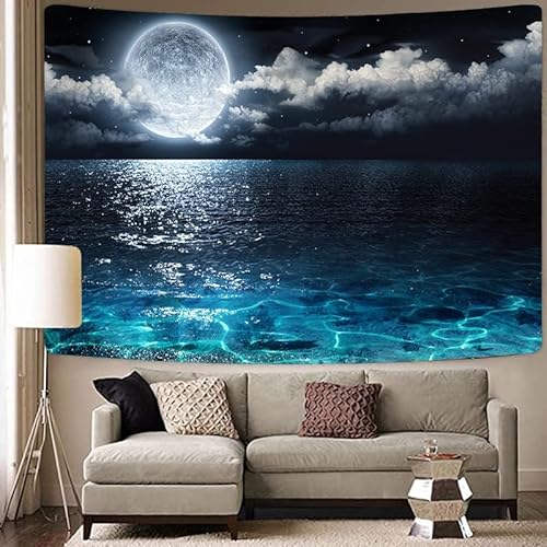 Sea Wave Tapisserie Mond Wandbehang Decke groß Tapisserie Sea Water Home Decor Teppich Teppich (W)230×(H)180CM von AQHYCJT