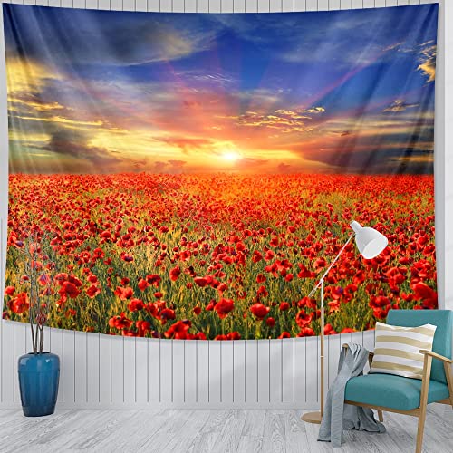 Wandteppich mit bunten Blumenpflanzen, Lavendel, Sonnenblume, Wildblumen, Wandbehang, Naturlandschaft (W)150×(H)130CM von AQHYCJT