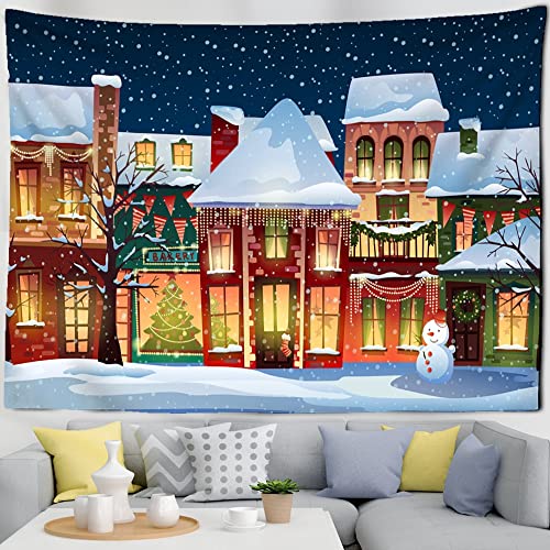 Weihnachten kleines Mädchen Wandteppich Urlaub Iglu Cartoon Illustration Wandbehang Haustier süße Zimmer Home Decor (W)150×(H)130CM von AQHYCJT