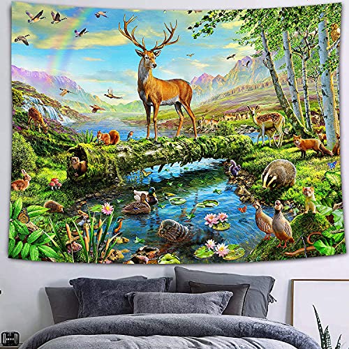 AQHYCJT Wildes Tier Wandteppich Wald Tiger Hirsch Papagei Berg Naturlandschaft Wandbehang Mexikanischen Schädel Wandteppich Für Wohnheim (W) 150×(H) 130CM von AQHYCJT