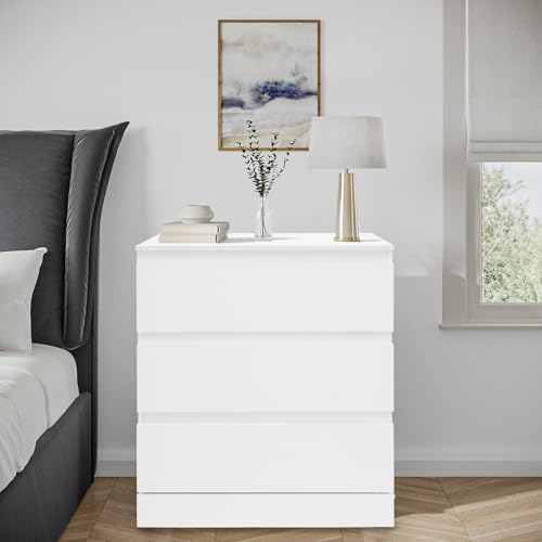 AQIFAND Moderner Nachttisch, Nachttischschrank mit 3 Schubladen Beistelltisch Multifunktionaler Aufbewahrungsschrank für Schlafzimmern Wohnzimmern Büros Warmweiß von AQIFAND