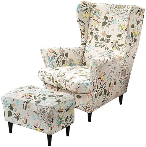 AQIGR 2 Teilig Ohrensessel Überzug, Sessel-Überwürfe Ohrensessel Schonbezüge Bezug Sesselhusse Elastisch Stretch Tiger Stuhlbezug mit Armlehne Hohe Rückenlehne Universal mit ottomane schonbezug von AQIGR