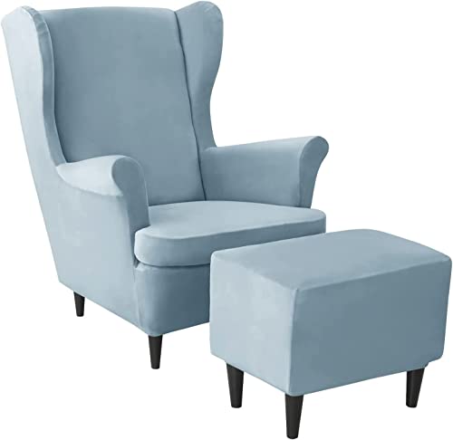 AQIGR 2 Teilig Ohrensessel Überzug Mit Ottomane Schonbezug Stretch Sessel Überwürfe Ohrensesselbezüge Bezug Sesselhusse Tiger Stuhlbezug (Color : #11) von AQIGR