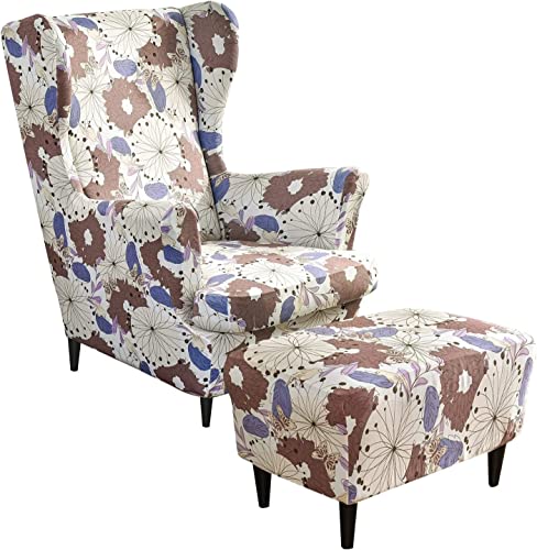 AQIGR 2 Teilig Ohrensessel Überzug Mit Ottomane Schonbezug Stretch Sessel Überwürfe Ohrensesselbezüge Bezug Sesselhusse Tiger Stuhlbezug (Color : #12) von AQIGR