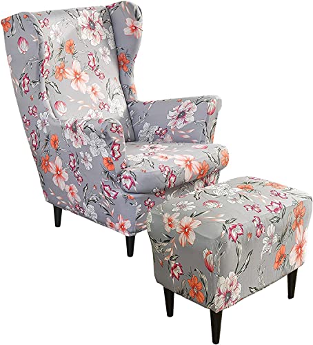 AQIGR 2 Teilig Ohrensessel Überzug Mit Ottomane Schonbezug Stretch Sessel Überwürfe Ohrensesselbezüge Bezug Sesselhusse Tiger Stuhlbezug (Color : #14) von AQIGR