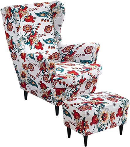 AQIGR 2 Teilig Ohrensessel Überzug Mit Ottomane Schonbezug Stretch Sessel Überwürfe Ohrensesselbezüge Bezug Sesselhusse Tiger Stuhlbezug (Color : #19) von AQIGR