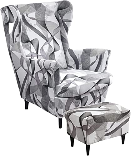 AQIGR 2 Teilig Ohrensessel Überzug Mit Ottomane Schonbezug Stretch Sessel Überwürfe Ohrensesselbezüge Bezug Sesselhusse Tiger Stuhlbezug (Color : #21) von AQIGR