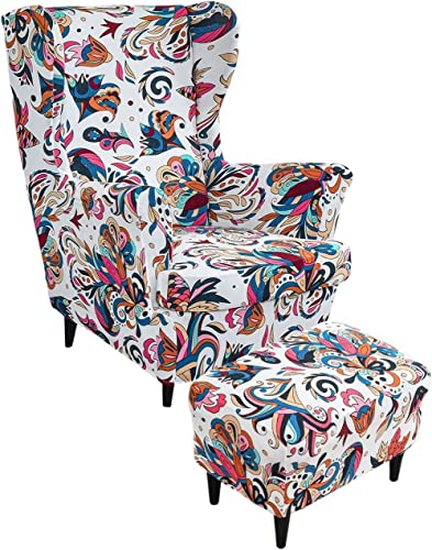 AQIGR 2 Teilig Ohrensessel Überzug Mit Ottomane Schonbezug Stretch Sessel Überwürfe Ohrensesselbezüge Bezug Sesselhusse Tiger Stuhlbezug (Color : #22) von AQIGR
