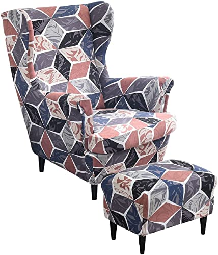 AQIGR 2 Teilig Ohrensessel Überzug Mit Ottomane Schonbezug Stretch Sessel Überwürfe Ohrensesselbezüge Bezug Sesselhusse Tiger Stuhlbezug (Color : #3) von AQIGR