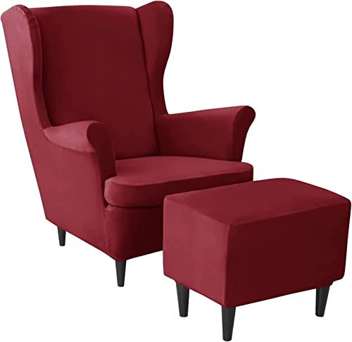 AQIGR 2 Teilig Ohrensessel Überzug Mit Ottomane Schonbezug Stretch Sessel Überwürfe Ohrensesselbezüge Bezug Sesselhusse Tiger Stuhlbezug (Color : #7) von AQIGR