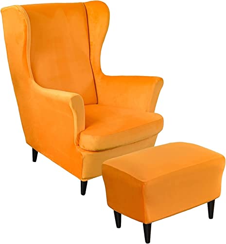 AQIGR 2 Teilig Samt Ohrensessel Überzug Mit Ottomane Schonbezug, Sessel-Überwürfe Ohrensessel Schonbezüge Bezug Sesselhusse Stretch Tiger Stuhlbezug mit Armlehne Hohe Rückenlehne (Color : #11) von AQIGR