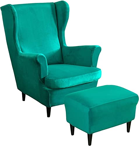 AQIGR 2 Teilig Samt Ohrensessel Überzug Mit Ottomane Schonbezug, Sessel-Überwürfe Ohrensessel Schonbezüge Bezug Sesselhusse Stretch Tiger Stuhlbezug mit Armlehne Hohe Rückenlehne (Color : #14) von AQIGR