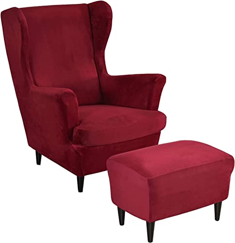 AQIGR 2 Teilig Samt Ohrensessel Überzug Mit Ottomane Schonbezug, Sessel-Überwürfe Ohrensessel Schonbezüge Bezug Sesselhusse Stretch Tiger Stuhlbezug mit Armlehne Hohe Rückenlehne (Color : #15) von AQIGR